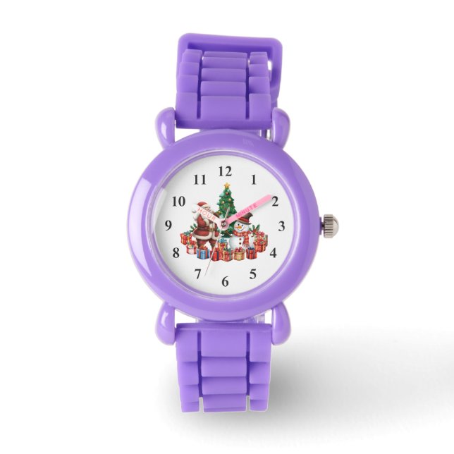 Grappige Kerstman, Sneeuwman viert Kerstmis Horloge (Voorkant)