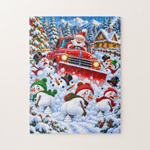 Grappige Kerstman Sneeuwschuiver en Poepende Sneeu Legpuzzel