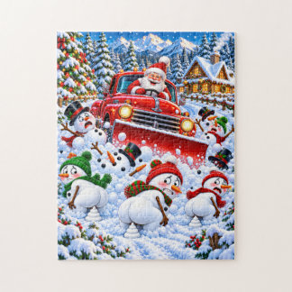 Grappige Kerstman Sneeuwschuiver en Poepende Sneeu Legpuzzel