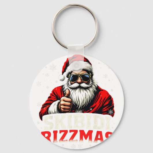 Grappige Kerstman Snowboard Kerstvakantie Skibidi Sleutelhanger (Voorkant)
