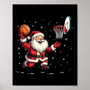 Grappige Kerstman speelt basketbal vrolijk kerstfe Poster