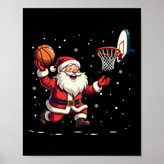 Grappige Kerstman speelt basketbal vrolijk kerstfe Poster (Voorkant)