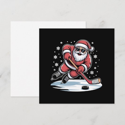 Grappige Kerstman speelt ijshockey Kerstmis Feestdagenkaart (Voorkant / Achterkant)