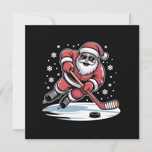 Grappige Kerstman speelt ijshockey Kerstmis Feestdagenkaart (Voorkant)