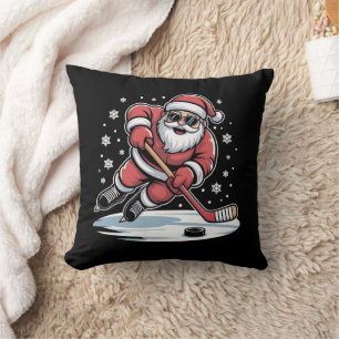 Grappige Kerstman speelt ijshockey Kerstmis Kussen