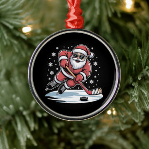 Grappige Kerstman speelt ijshockey Kerstmis Metalen Ornament