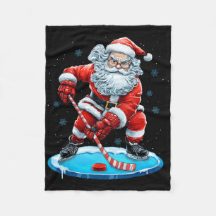 Grappige Kerstman speelt ijshockey Kerstsport Fleece Deken