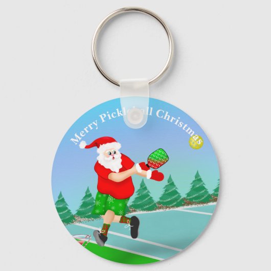 Grappige Kerstman Speelt Pickleball Kerst Volley X Sleutelhanger (Voorkant)