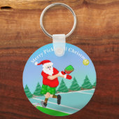 Grappige Kerstman Speelt Pickleball Kerst Volley X Sleutelhanger (Voorkant)