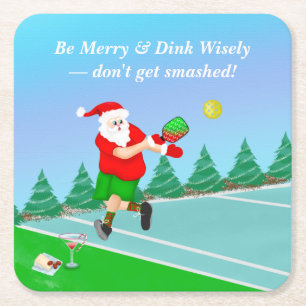 Grappige Kerstman Speelt Pickleball Merry Volley K Kartonnen Onderzetters