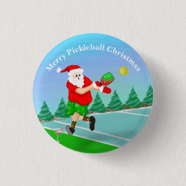 Grappige Kerstman Speelt Pickleball Merry Volley K Ronde Button 3,2 Cm