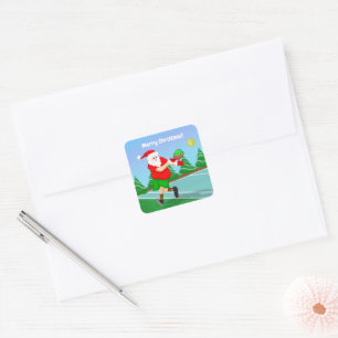 Grappige Kerstman speelt Pickleball Prettig Kerstf Vierkante Sticker