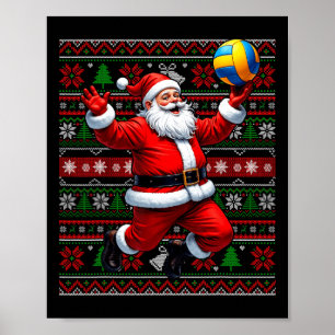 Grappige Kerstman speelt volleybal lelijke kerst z Poster