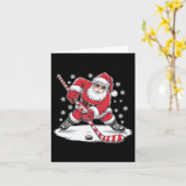 Grappige kerstman spelen ijshockey kerstsport kaart (Gele Bloem)