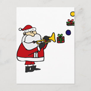Grappige Kerstman Spelen Trompet Feestdagenkaart