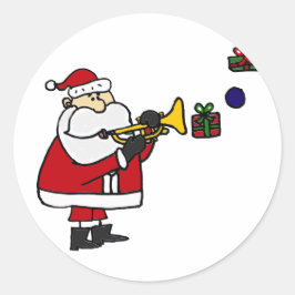 Grappige Kerstman Spelen Trompet Ronde Sticker