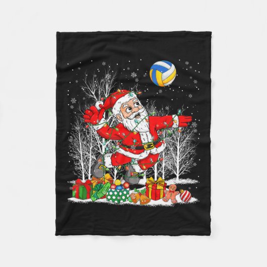Grappige Kerstman spelen Volleybal Kerstverlichtin Fleece Deken (Voorkant)