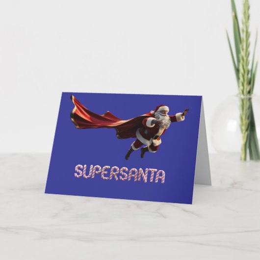 Grappige Kerstman Superheld Kerstkaart Kaart (Voorkant)