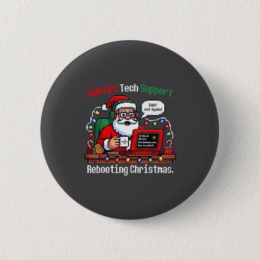 Grappige Kerstman Support Tech Herstart IT Compute Ronde Button 5,7 Cm (Voorkant)