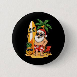 Grappige Kerstman Surft Zomerstrand Kerstmis in Ju Ronde Button 5,7 Cm