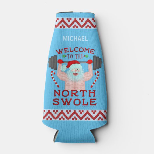 Grappige Kerstman Swole Gewichtheffen Flesjeskoeler (Voorkant)