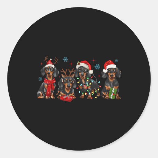 Grappige Kerstman Teckel Kerstman Teckel Hondenlie Ronde Sticker (Voorkant)