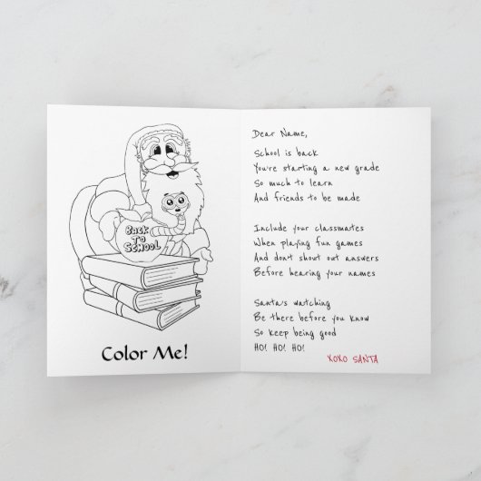 Grappige Kerstman terug naar school Aanmoediging Kaart (Binnen)