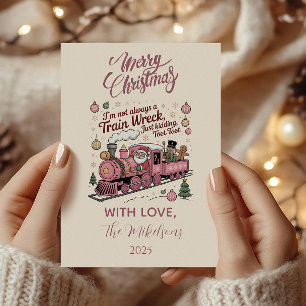 Grappige Kerstman Trein Crash Kerstmis Feestdagenkaart