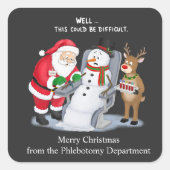 Grappige Kerstman Trekt Bloed Flebotomist Vierkante Sticker (Voorkant)