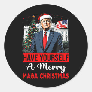 Grappige Kerstman Trump, heb jezelf een vrolijk ke Ronde Sticker