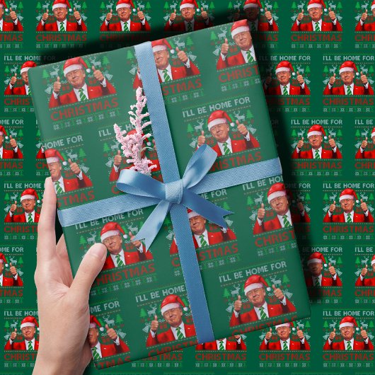 Grappige Kerstman Trump Ik zal thuis zijn voor Ker Cadeaupapier