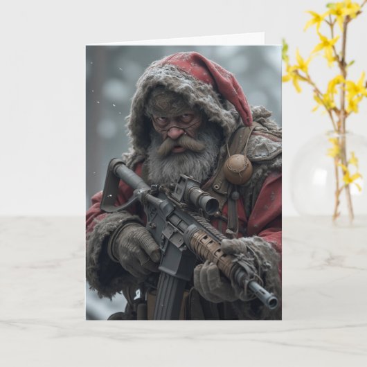 Grappige Kerstman Tweede Amendement Op Maat Kerstm Kaart (Gele Bloem)