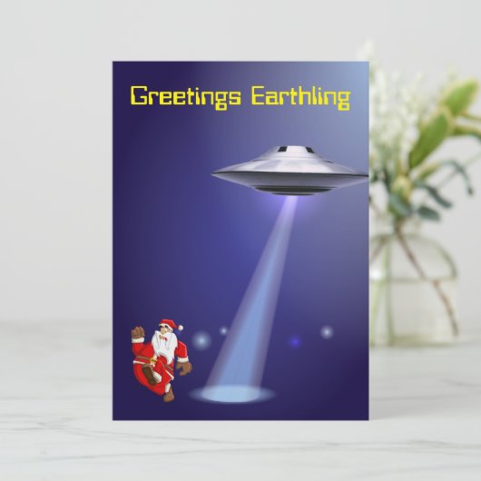 Grappige Kerstman 🎅🛸 UFO Kerstmis Kaart (Staand voorkant)