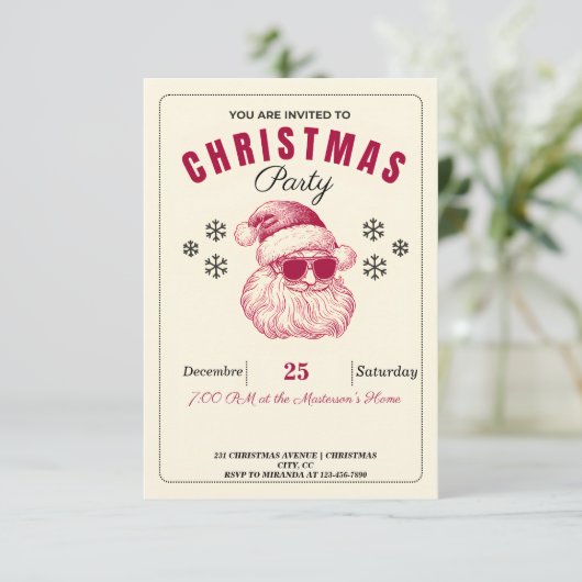 Grappige Kerstman Uitnodigingen Vakantie lacht (Staand voorkant)