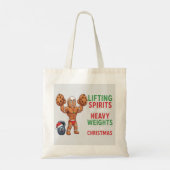 Grappige Kerstman van Gemberkoek die Gewichten Til Tote Bag (Achterkant)