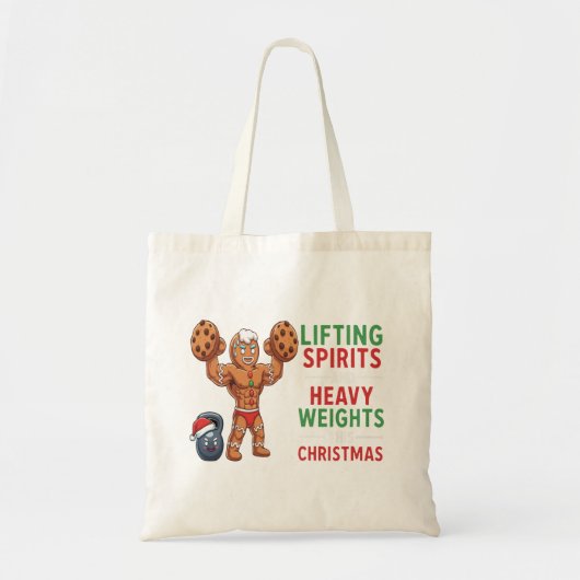 Grappige Kerstman van Gemberkoek die Gewichten Til Tote Bag (Voorkant)