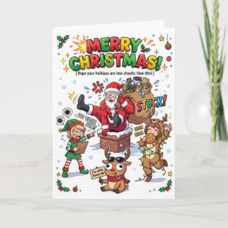 Grappige Kerstman vast in schoorsteen Kerstmis Kaart