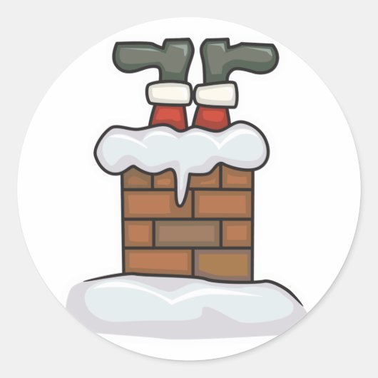 grappige kerstman vast in schoorsteen ronde sticker (Voorkant)