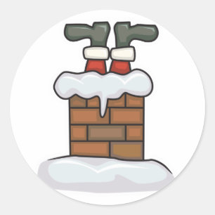 grappige kerstman vast in schoorsteen ronde sticker