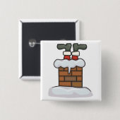 grappige kerstman vast in schoorsteen vierkante button 5,1 cm (Voorkant /achterkant)