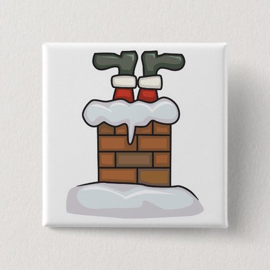 grappige kerstman vast in schoorsteen vierkante button 5,1 cm (Voorkant)