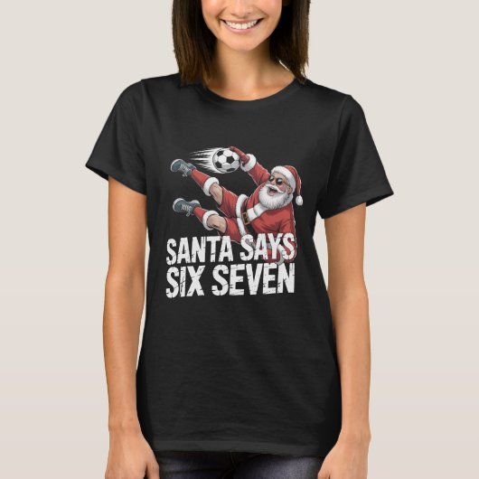 Grappige Kerstman Voetbal Bal Trakteert Graphic Te T-shirt (Voorkant)