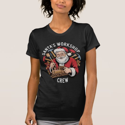 Grappige Kerstman Werkplaats Crew Kerst Helper T-shirt (Voorkant)