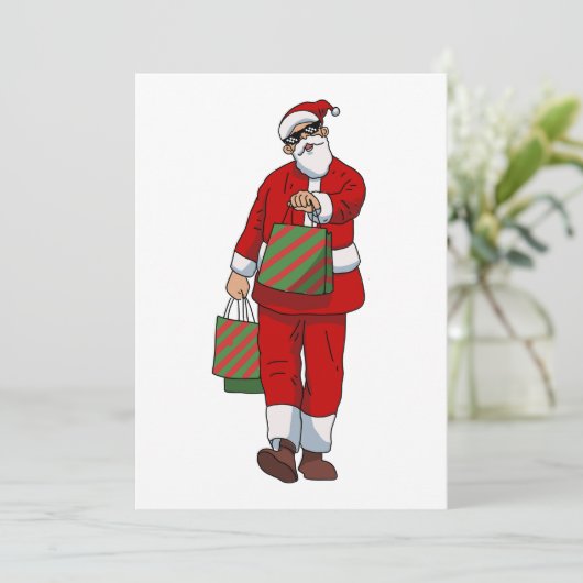 Grappige kerstman winkelen feestdagenkaart (Staand voorkant)