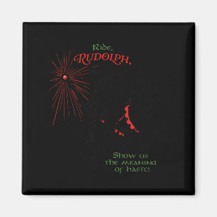 Grappige Kerstman Wizard Ride Rudolph Laat Ons De Magneet