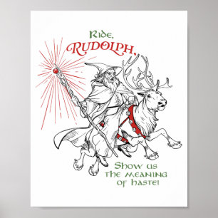 Grappige Kerstman Wizard Ride Rudolph Laat Ons De Poster