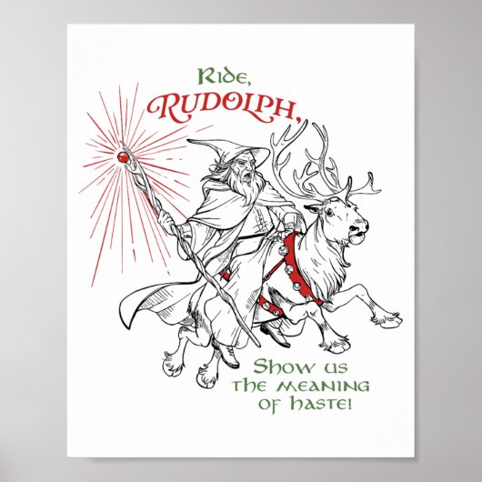 Grappige Kerstman Wizard Ride Rudolph Laat Ons De Poster (Voorkant)
