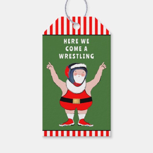 Grappige Kerstman Worstelaar Vakantie Worstelen Cadeaulabel (Voorkant)