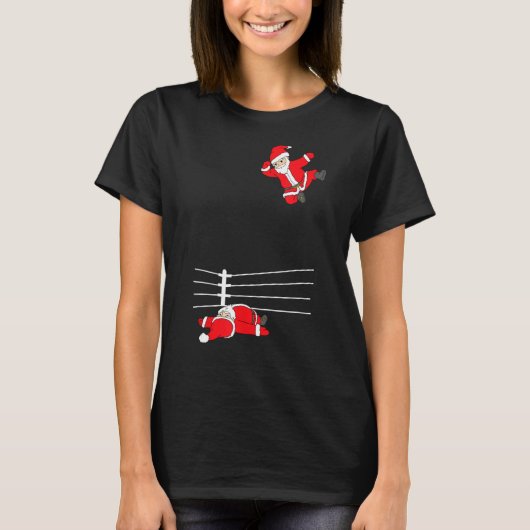 Grappige Kerstman worstelen Kerstmis T-shirt (Voorkant)