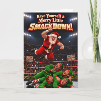Grappige Kerstman Worstelt Kerstmis Smackdown Kaar Feestdagen Kaart